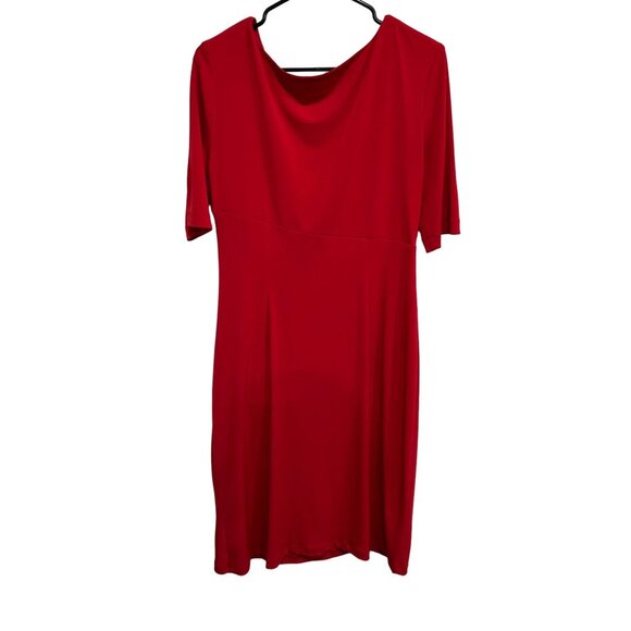 Connected Apparel Red Draped Knee Length Dress Size 12 Pleated Accent Waist - Picture 2 of 9